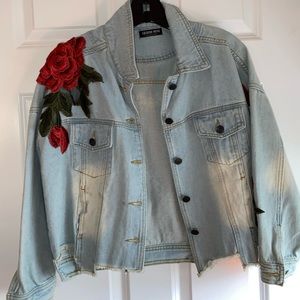 Fashion Nova Jean Jacket with sewn in roses